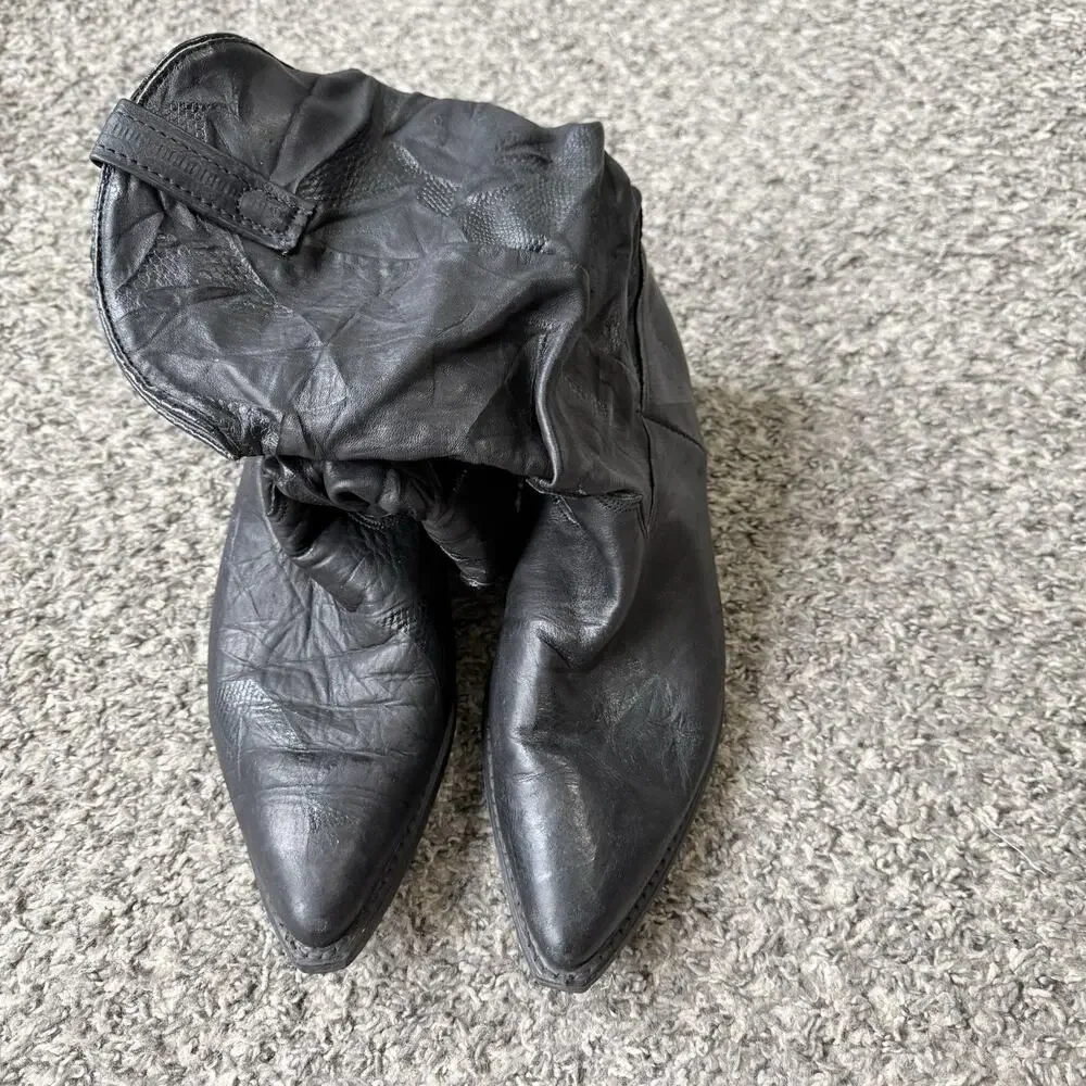 Vintage 80s Dingo Slouch Black Leather Boots Men’s Size 9 D Pointed Toe READ